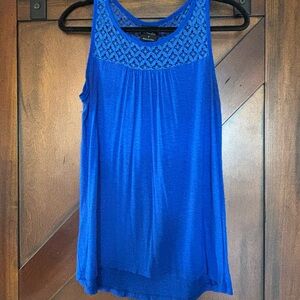 Vibrant Blue Pleated Tank Top with Crochet Detail